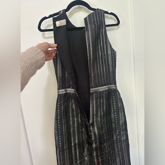 Lela Rose black/metallic silver braided organza halter sheath cocktail dress - 6 - Picture 7 of 11